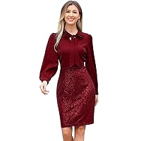 IMEKIS Women Sequins Cocktail Slim Fit Dress Sparkly Tie Front Long Sleeve Sequins Bodycon Party Dress Clubwear