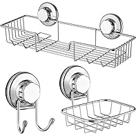 ARCCI Suction Cup Shower Caddy 3 Pack, Stainless Steel Bathroom Storage Shower Organizer Shelves, Suction Bar Soap Dish Holder & Bath Hook, Shower Shelf Basket for Inside Shower, Bathroom Organization