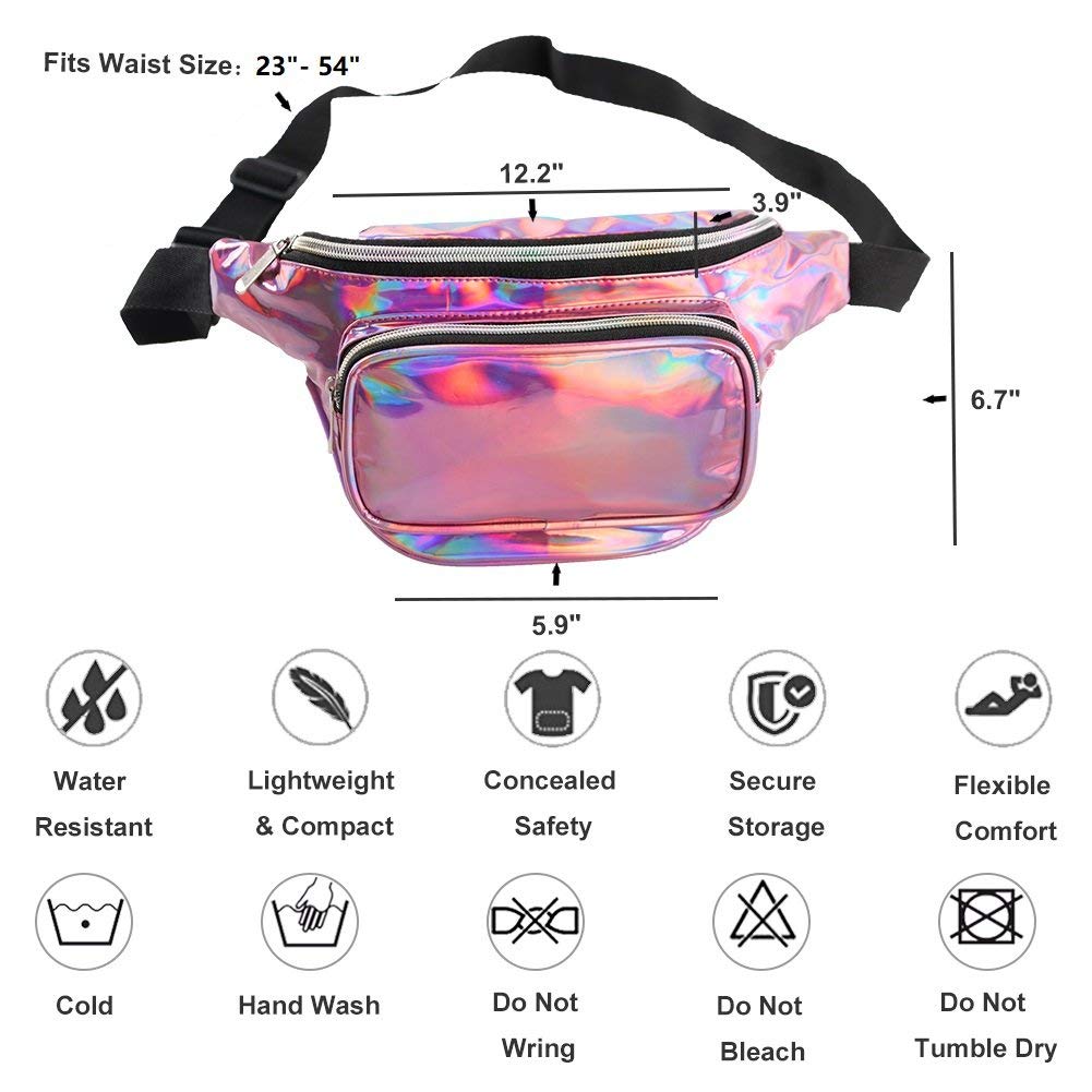 Holographic Fanny Pack for Women Men, Water Resistant Crossbody Waist Bag Pack with Multi-Pockets Adjustable Belts