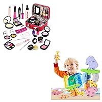 Pretend Makeup Kit for Girls + Montessori Wooden Toys for Age 3+
