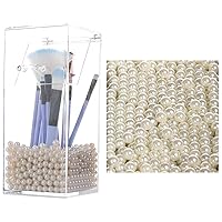 Sooyee Acrylic Makeup Brush Holder Organizer with 8mm White Pearls + 1700-Pcs Loose Beads no Hole 1.1 Lbs (8mm,Ivory)