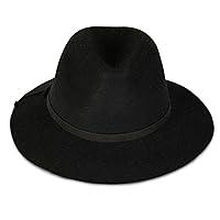 Lucky Brand Women's Wool Fedora Wide Brim Adjustable Hat with Faux Suede Tie (One Size Fits Most)