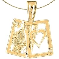 Jewels Obsession Silver Playing Cards | 14K Yellow Gold-plated 925 Silver Queen & Ace of Hearts, Black Jack Pendant with 18