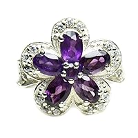 Real Amethyst Flower Style Women Girls Ring Silver Fashion Jewelry Sizes 5,6,7,8,9,10,11,12,13