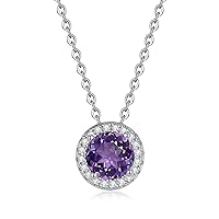 925 Sterling Silver Natural Garnet/Amethyst/Peridot/Citrine/Sky Blue Topaz Pendant Necklace for Women, Birthstone Necklace White Gold 16
