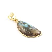Guntaas Gems Rainbow Fire Labradorite Gemstone Pendant Necklace Fancy Brass Gold Plated Bezel Charms Pendant Jewelry Mother's Gift