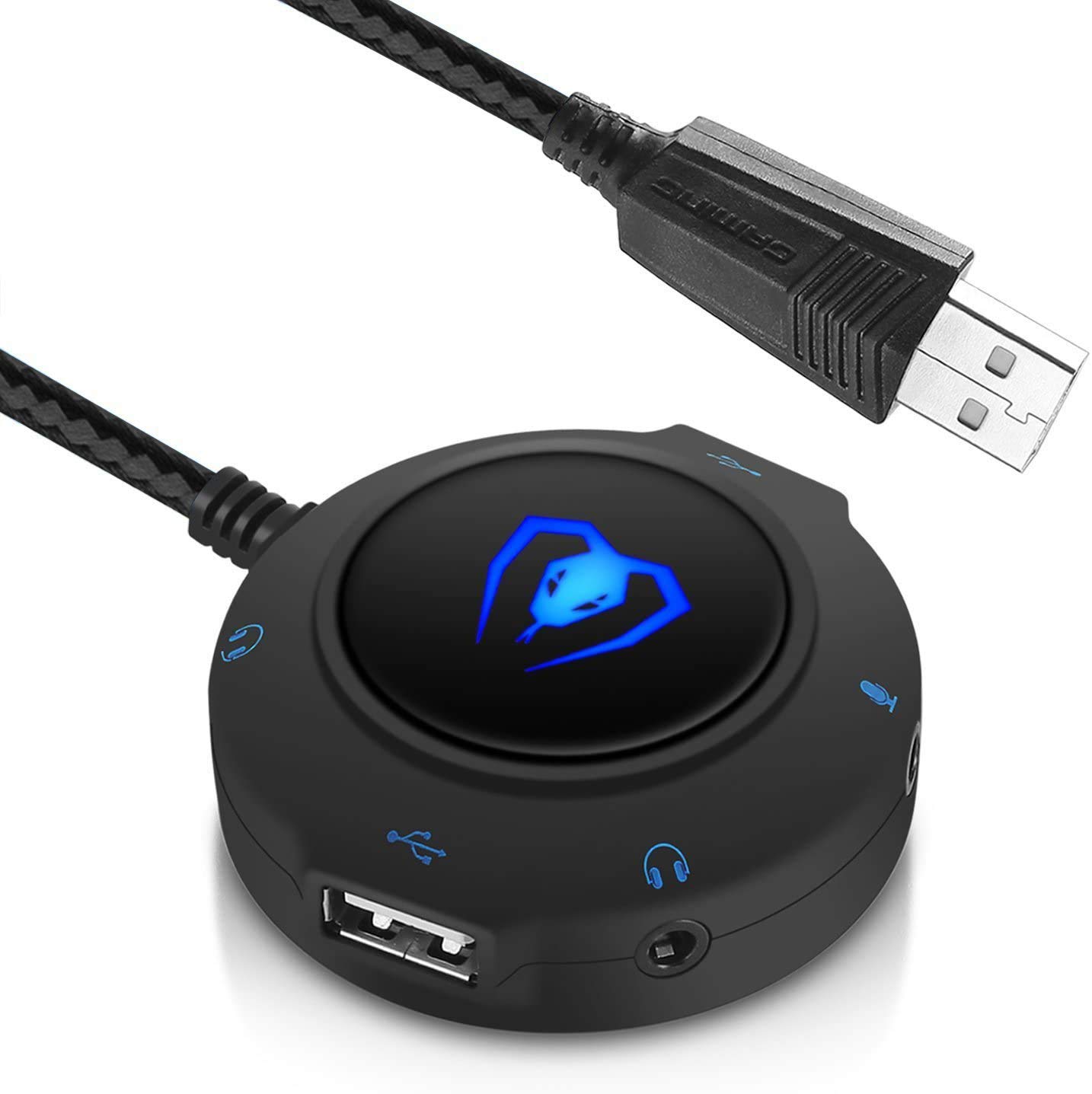 Micolindun External Sound Card USB Hubs Audio Adapter to USB Port & 3.5mm Audio & Micro Jack for PC Laptop. Plug and Play (Blue)