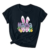 Women Happy Easter T Shirt Bunny Rabbit Graphic T-Shirt Funny Letter Cross Printed Shirts Short Sleeve Fitted Tops
