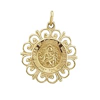 14k Yellow Gold Round Scapular Pendant Necklace Medal 18.5 Jewelry for Women