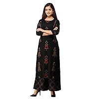 Women's Black Rayon Straight Kurta with Palazzo Dress New Best Fit Ethnic Indian Wear (L)