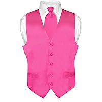 Men's SILK Dress Vest & NeckTie Solid HOT PINK FUCHSIA Color Neck Tie Set