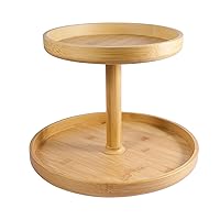 2 Tier Bamboo Lazy Susan Organizer for Kitchen,Turntable for Cabinet,Turntable Organizer for Cabinet Pantry Table Organization, Large