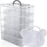 Stackable Organizer and Storage Container (White) +Free Case | Be Clutter-Free, Be Happy! 5 Layers w/Handle -Perfect Solution for Kids Toys, Art Crafts, Jewelry, School & Office Supplies