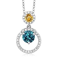 Gem Stone King 925 Sterling Silver London Blue Topaz and Yellow Citrine Pendant Necklace For Women (1.96 Cttw, with 18 Inch Chain)