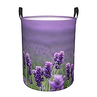 Purple Lavender Colored Flowers Round waterproof laundry basket,foldable storage basket,laundry Hampers with handle,suitable toy storage