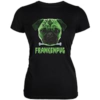 Animal World Halloween Franken Pug Dog Black Juniors Soft T-Shirt