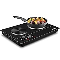 CUSIMAX Hot Plate, 1800W Electric Burner Double Hot Plate for Cooking Countertop Burner with Adjustable Temperature Control, Portable Electric Cast Iron Hot Plates Cooktop, Easy to Clean, Black