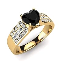14K Yellow Gold Plated 1.03 Ct Round & Heart Cut Black & Sim Diamond Engagement Ring