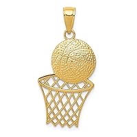 14k Yellow Gold Polished Textured back Sparkle Cut Basketball and Net Charm Pendant Necklace Measures 26x15mm Wide Jewelry for Women
