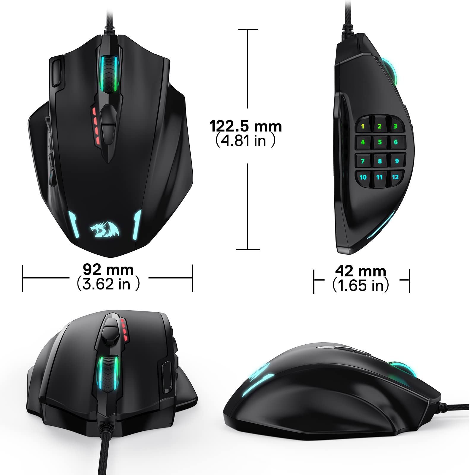 Redragon RGB LED Wired Gaming Mouse, 18 Programmable Mouse Buttons