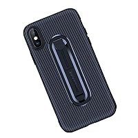 Carbon Fiber Texture Design Case Kickstand Case for iPhone Xs (Blue)