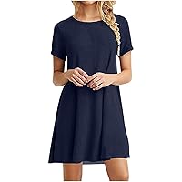 Summer Dresses for Women 2024 Short Sleeves T Shirts Solid Crew Neck Tunics Blouses Mini Dresses Beach Cover Up