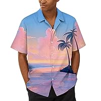 Hawaiian Shirt for Men Lapel Printed Shirts Short Sleeve Button Down Shirt Beach Holiday Top Summer Tropical Shirts