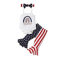 Kids Crop Top Outfits Infant Girls Sleeveless Independence Day 4 of July Ribbed Letter Printed (White, 12-18 Months)