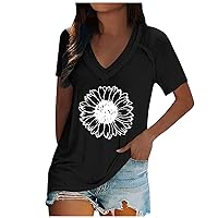 Women's Tops Dressy Summer Fashion Casual Sunflower Print Casual T-Shirt Shoulder Summer Tops Loose Fit Blouse