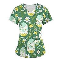 2024 Short Sleeve Shirt Women's Blouse Easter Print Tunic Trendy Blouse Workwear Dressy Casual V-Neck Fashion Tee