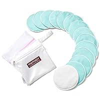 Reusable Breast Pads, Innovative Use of Absorbent Fabric & 4 Layers of Super Absorbent Core Washable Nursing Pads, Absorb Quickly and Leak-Loof, 14 Pack + Wet & Dry Separation Bag + Wash Bag