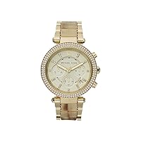 Michael Kors MK5632 Women's Parker Analog Display Chronograph Quartz Watch, Gold Stainless Steel and Horn Acetate Band, Round 39mm Case