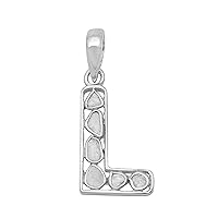 MOONEYE Initial Pendant Necklace 0.50 CTW Natural Slice Polki Diamond Platinum Plated 925 Sterling Silver L Letter Alphabet Pendant