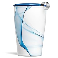 Tea Forte Kati Cup Bleu, Ceramic Tea Infuser Cup with Infuser Basket and Lid for Steeping Loose Leaf Tea