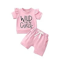 Douhoow Baby Girl Short Sets Wild Girl Letters T-shirt with Shorts Baby Girl Summer Clothes Toddler Girl Outfits