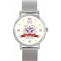 Queen's Platinum Jubilee Crown Watch 2022 for Women, Analogue Display, Japanese Quartz Movement Watch with Silver Mesh Strap, Custom Made