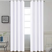 Yakamok Pure White Room Darkening Curtain Panels,Thermal Insulated Curtains, Solid Grommet Top Drapes for Bedroom/Living Room, 52x96 Inch, 2 Panels