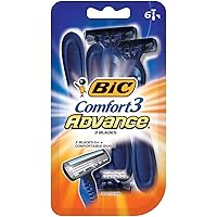 BIC Comfort 3 Advanced Men's Disposable Razor, Triple Blade, Pack of 6 Razors, For a Simply Smoother Shave