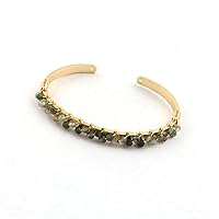 Gold Plated Small Beads Green Rutile Hydro Gemstone Brass Cuff Bracelet Adjustable Bangle