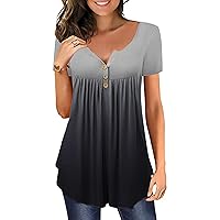 Womens Summer Tops 2024 Dressy Short Sleeve Button V Neck T Shirts Business Casual Beach Outfits Clothes Loose Soft Cute Tees
