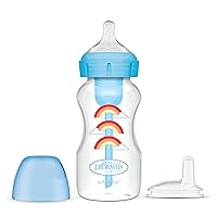 Natural Flow Anti-Colic Options+Wide-Neck Sippy Bottle Starter Kit, 9oz/270mL, with Level 3 Medium-Fast Flow Nipple and 100% Silicone Soft Sippy Spout, Blue, 6m+