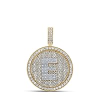 10K Two-tone Gold Mens Diamond Letter E Circle Charm Pendant 4 Ctw.