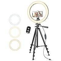 Upgraded 10” Ring Light with Stand and Phone Holder, Dimmable Led Phone Ringlight for Photography/Selfie/Video Recording/Makeup/Live Stream, Compatible with Phones, Webcams and Cameras