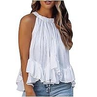 Sleeveless White Tank Tops for Women, Summer Sexy Halter Vest Shirts, Fashion Crewneck Casual Soft Blouse Tee XX-Large