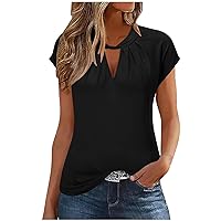 Cap Sleeve Tops for Women Summer Keyhole Neck T Shirts Solid Color Short Sleeve Business Blouses Fashion Casual Tees