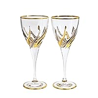 Italian Crystal Trix Wine Glasses, Platinum/Gold Color, Set of 2, 8 oz Glasses, Modern, Elegant Stemware, Red Wine, White Wine, Mimosa, Made In Italy