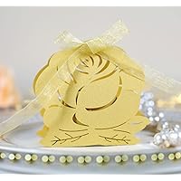 50 Pack Laser Cut Rose Wedding Candy Boxes with Ribbon Party Favor Boxes Small Gift Boxes for Wedding Bridal Shower Anniversary Birthday Party (Gold)