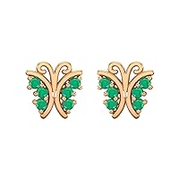 0.24 Ctw Emerald Gemstone 925 Sterling Silver Dainty Butterfly Stud Earring Elegent Earrings Women Stud Insect Jewelry