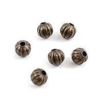 100pcs 8mm (0.31 Inch) Antique Bronze Pumpkin Corrugated Loose Round Metal Spacer Beads for Jewelry Craft Making CF91-8