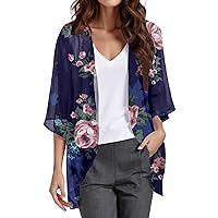 Light Summer Cardigans for Women Floral Print Puff Sleeve Chiffon Cardigan Loose Cover Up Casual Tops Misses Sweater